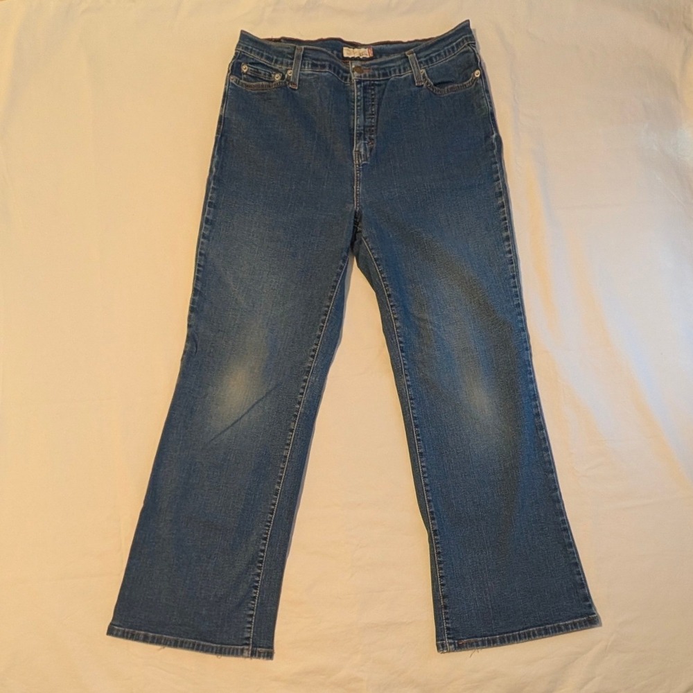 Levis Perfectly Slimming 512 Bootcut Jeans Blue Distressed Denim 16S Womens